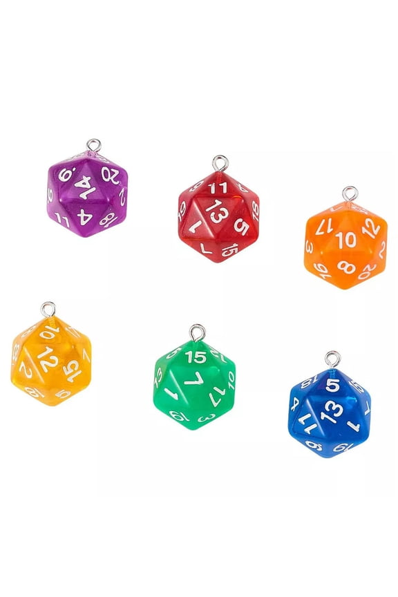 20pcs Transparent Acrylic Pendants Dice Charms Polyhedral Random Color 27.5x20mm