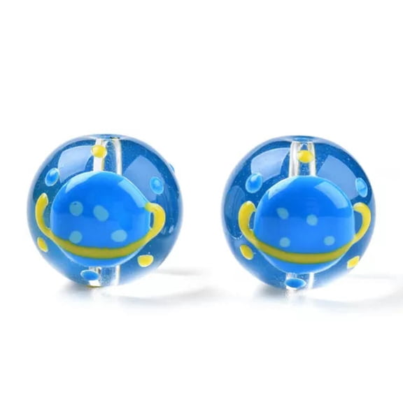 MATROOY 20pcs Transparent Lampwork Glass Beads Round with Shark Pattern 13-17mm-Planet Pattern (17x16mm)