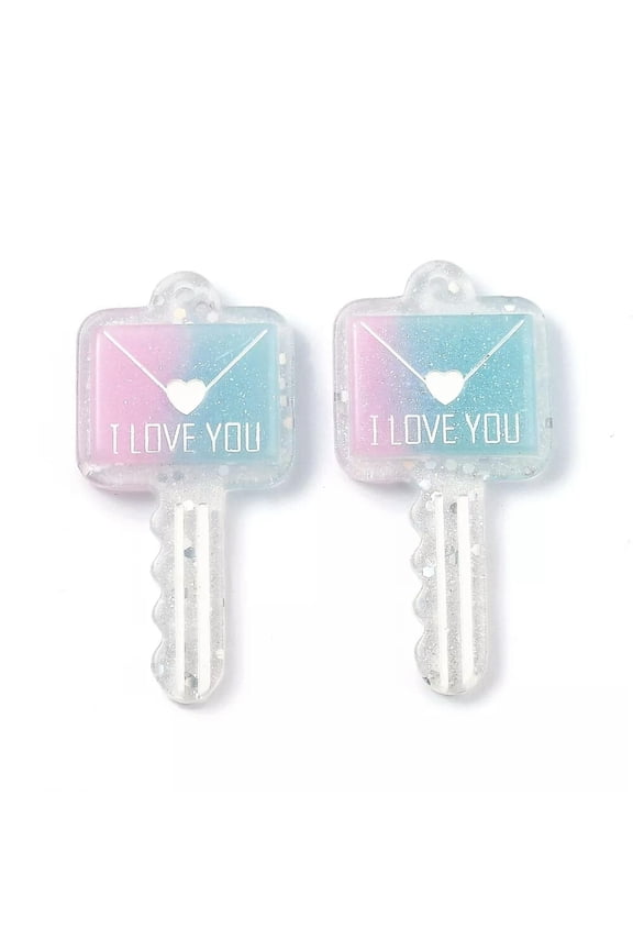 20pcs Two Tone Resin Big Pendants Envelope Key with Glitter Powder 57.5x28x6mm