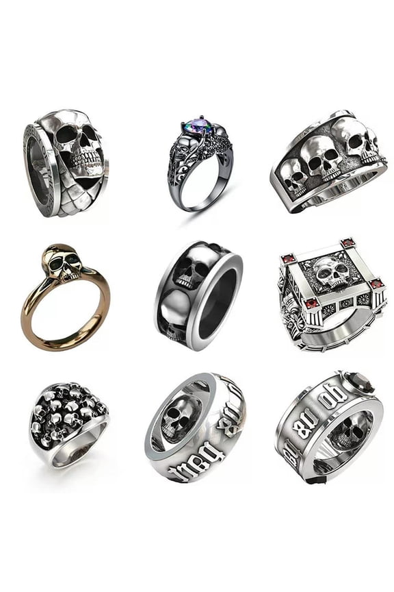 20pcs Vintage Gothic Punk Skull Ring Cool Men's Band Alloy Rings Jewelry