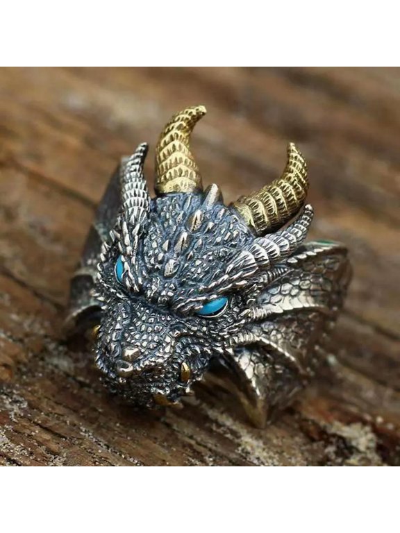 20pcs Vintage Mens Blue Eyes Head Ring for Men Jewelry Flying Dragon