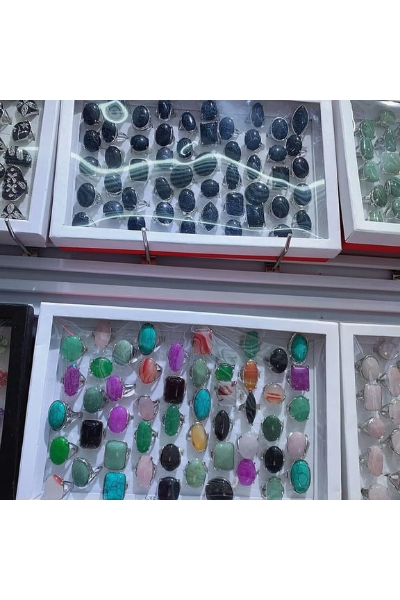 20pcs Wholesale Lots Fashion Jewelry Mixed Natural Stone Silver P Lady's Rings