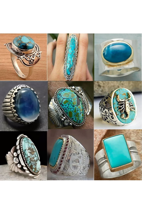 20pcs Wholesale Lots Jewelry Mixed Natural Turquoise Stone Silver P Lady's Rings