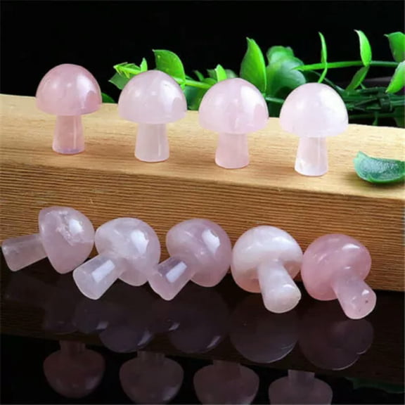 MATROOY 20pcs Wholesale Natural Rose Quartz Stone Mushroom Hand Carved Crystal Healing
