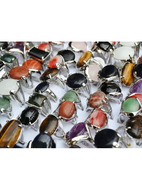 20pcs Wholesale lots jewelry Big assorted Natural Gemstone Stone Silver P Rings