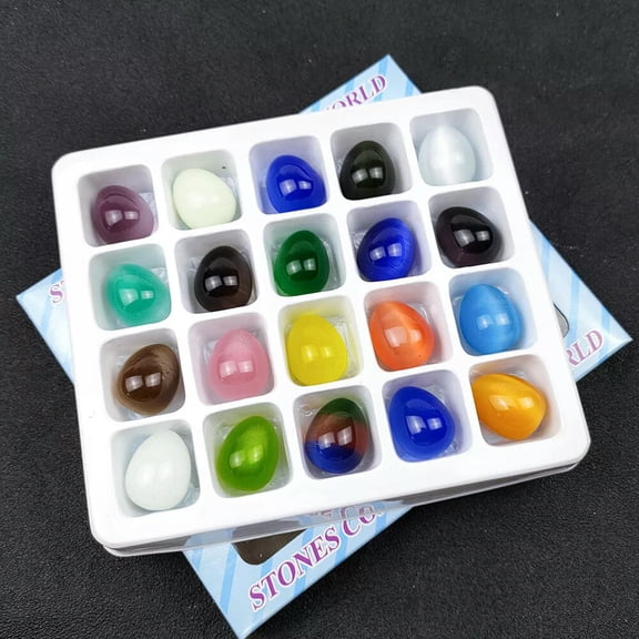 MATROOY 20pcs/box Mixed Gemstones Egg Cat's Eye Stone Reiki Chakra Specimen Polished