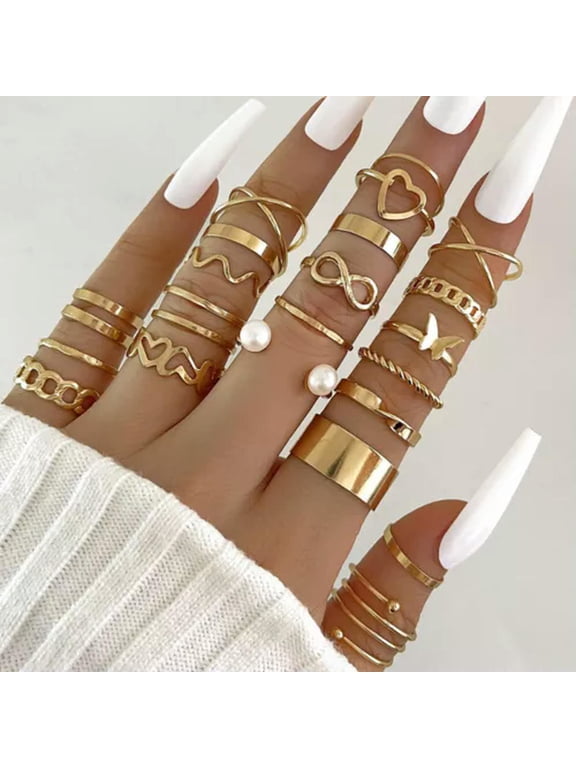 22PCS Knuckle Rings Set Crystal Rhinestone Stackable Finger Ring Vintage Fashion-golden