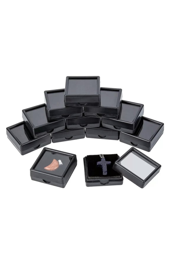 24 Pack Black Gemstone Display Box Jewelry Container with Clear Top Lids 4cm
