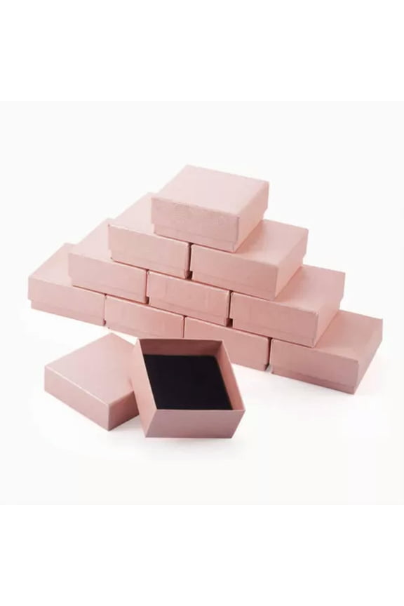 24 Pack Necklace Earring Ring Box Gift Boxes Square 7.5cm Cardboard Packaging-Pink