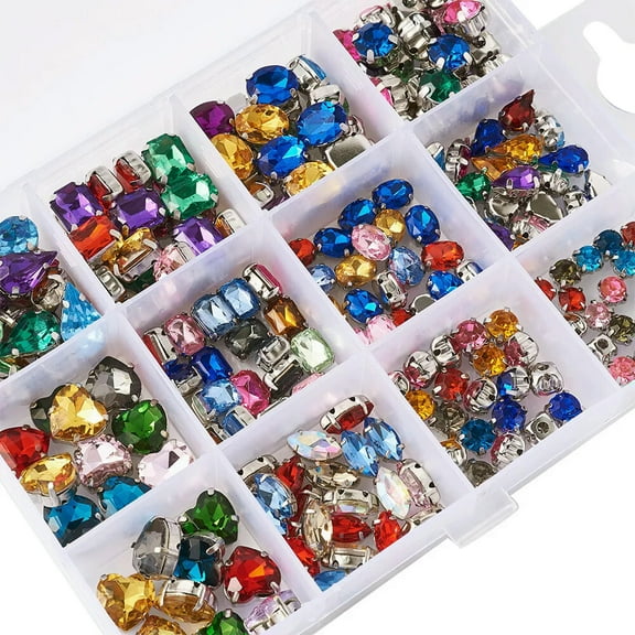 MATROOY 240pcs/box Sew on Glass Rhinestone Mix Shape with Brass Prong Setting Small Gems