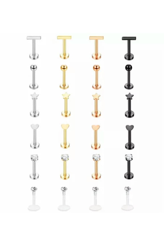 24PCS 16G Surgical Tragus Lip Ring Monroe Ear Cartilage Stud Earring Piercing-8mm-24PCS