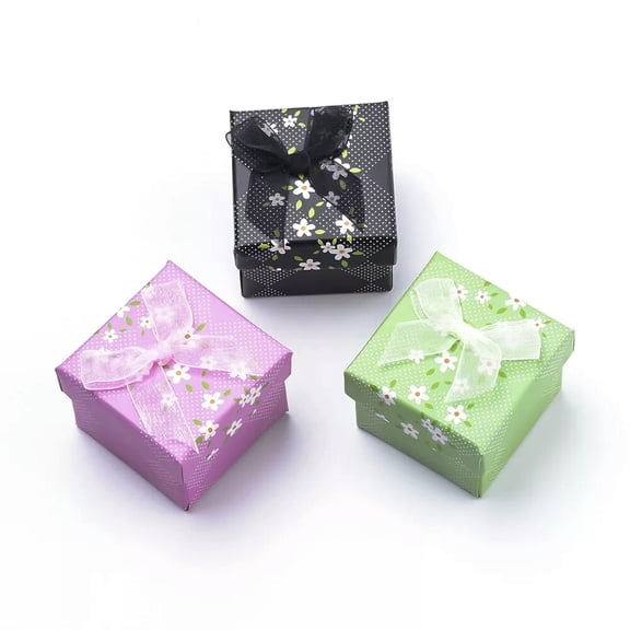 MATROOY 24PCS Cardboard Square Ring Boxes with Yarn Bowknot Mixed Color 5x5mm Gift Boxes
