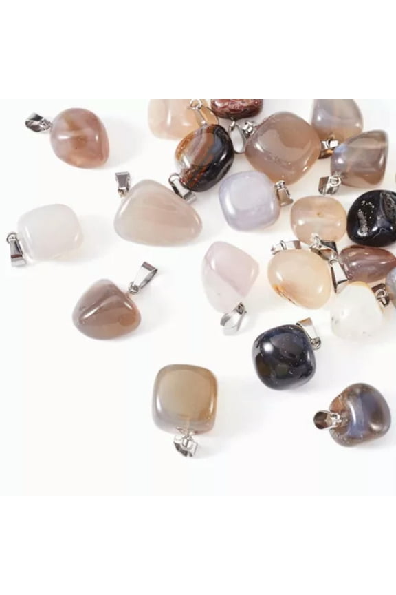 24PCS Nuggets Gemstone Pendants Multi-Style Stone Charms with Snap On Bails-Grey Agate