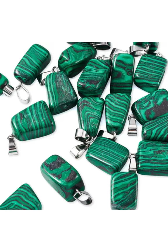24PCS Nuggets Gemstone Pendants Multi-Style Stone Charms with Snap On Bails-Malachite