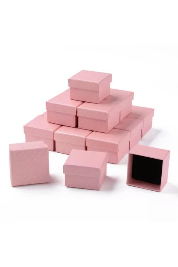 24Pcs Square Cardboard Ring Boxes 5x5x3.5cm with Sponge Inside Jewelry Box-Pink