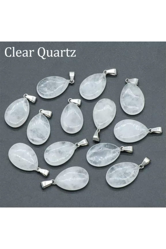 24mm Natural Gemstone Water Drop Pendant Beads Reiki Chakra Healing Stone-Clear Quartz-1PC