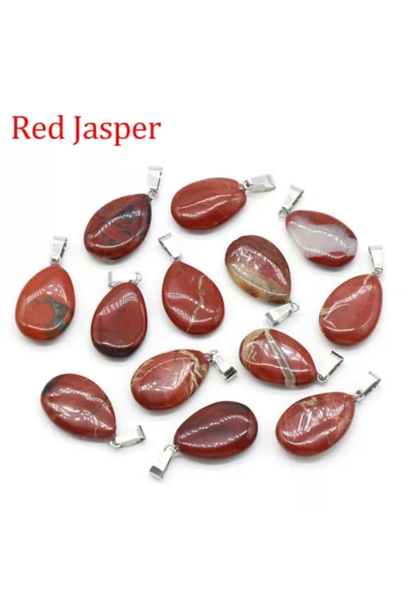 24mm Natural Gemstone Water Drop Pendant Beads Reiki Chakra Healing Stone-Red Jasper-5PCS