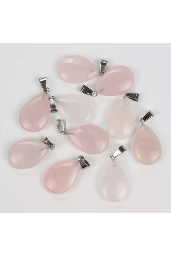 24mm Natural Gemstone Water Drop Pendant Beads Reiki Chakra Healing Stone-Rose Quartz-5PCS