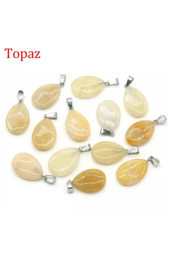 24mm Natural Gemstone Water Drop Pendant Beads Reiki Chakra Healing Stone-Topaz-1PC
