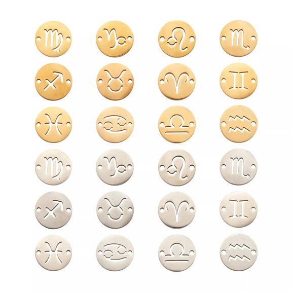 MATROOY 24pcs 12 Constellation Charms Connectors 12mm Round Zodiac Sign Pendant Links