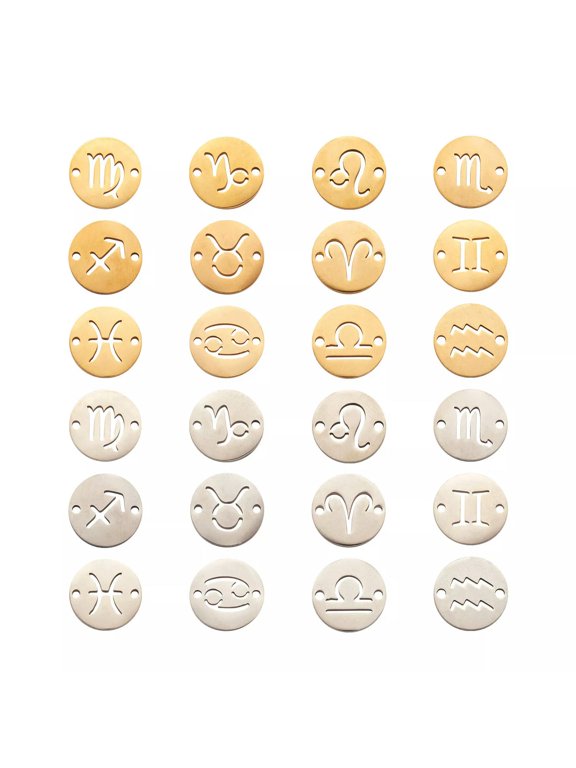 24pcs 12 Constellation Charms Connectors 12mm Round Zodiac Sign Pendant Links