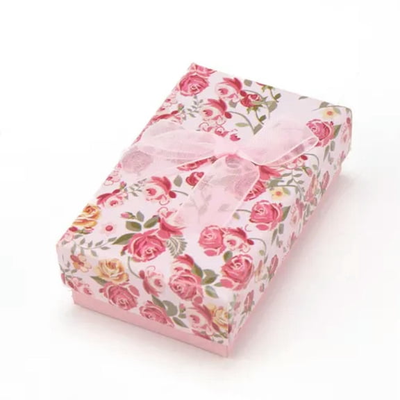 MATROOY 24pcs Cardboard Jewelry Gift Boxes Flower Pattern Bowknot Packaging Storage-Pink-8x5x2.6cm