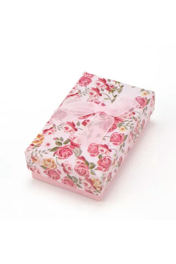 24pcs Cardboard Jewelry Gift Boxes Flower Pattern Bowknot Packaging Storage-Pink-8x5x2.6cm