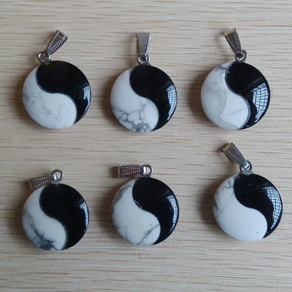 MATROOY 24pcs Natural Stone Tai Chi Yin Yang Charm Pendants for Jewelry Making Wholesale