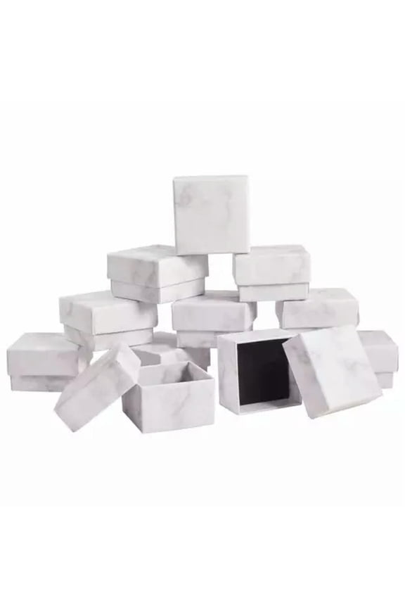 24pcs Paper Cardboard Jewelry Ring Boxes Square Marbling White 5.2x5.2x3.3cm
