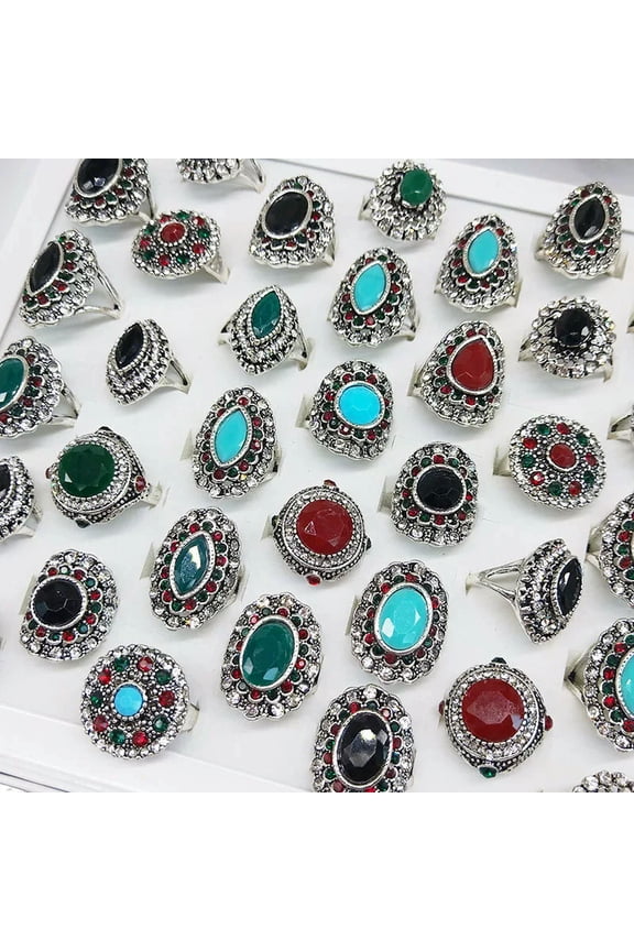 24pcs Wholesale Lots Mixed Color Jewelry Alloy Women Rings