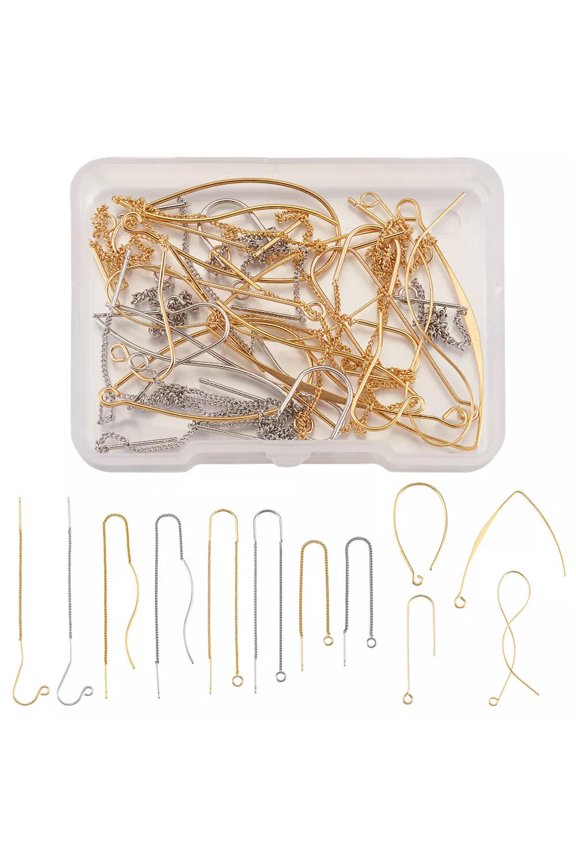 24pcs/box Gold Silver Ear Threads Curved Threaders Long String Tassel Chain