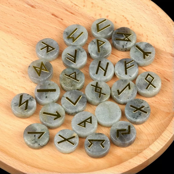 MATROOY 25pcs Labradorite Stone Rune Crystal Set Elder Futhark Reiki Healing Gemstone