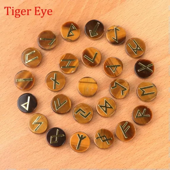 MATROOY 25pcs Natural Crystal Quartz Stone Rune Set Elder Futhark Reiki Healing Gemstone-Tiger's Eye