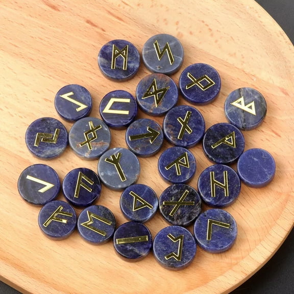 MATROOY 25pcs Natural Sodalite Stone Rune Set Elder Futhark Reiki Healing Gemstone