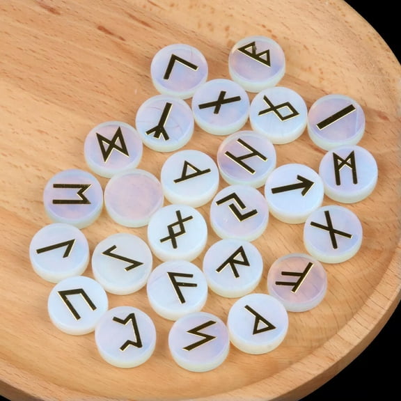 MATROOY 25pcs Opal Stone Rune Crystal Set Elder Futhark Reiki Healing Gemstone