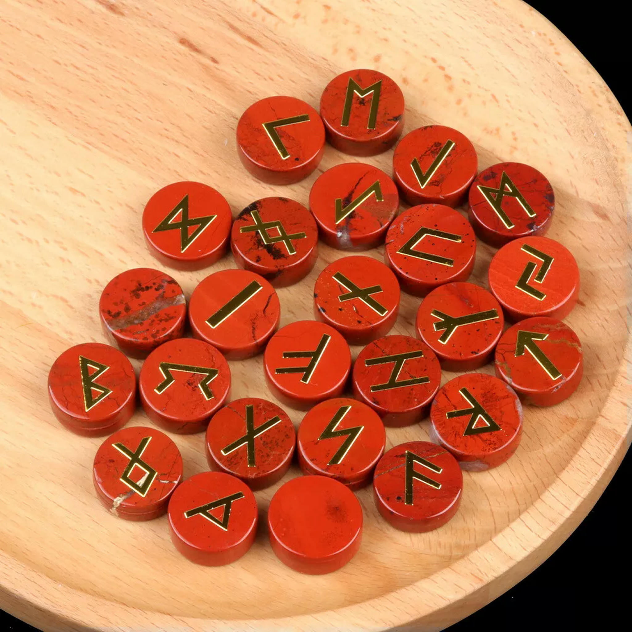 MATROOY 25pcs Red Jasper Stone Rune Crystal Set Elder Futhark Reiki ...