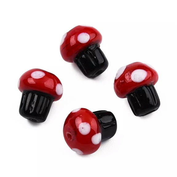 MATROOY 25pcs Red Mushroom Lampwork Beads Handmade Smooth Spacer Loose Bead 14mm