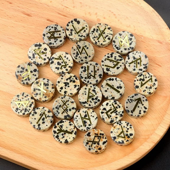 MATROOY 25pcs Spotted Stone Rune Crystal Set Elder Futhark Reiki Healing Gemstone