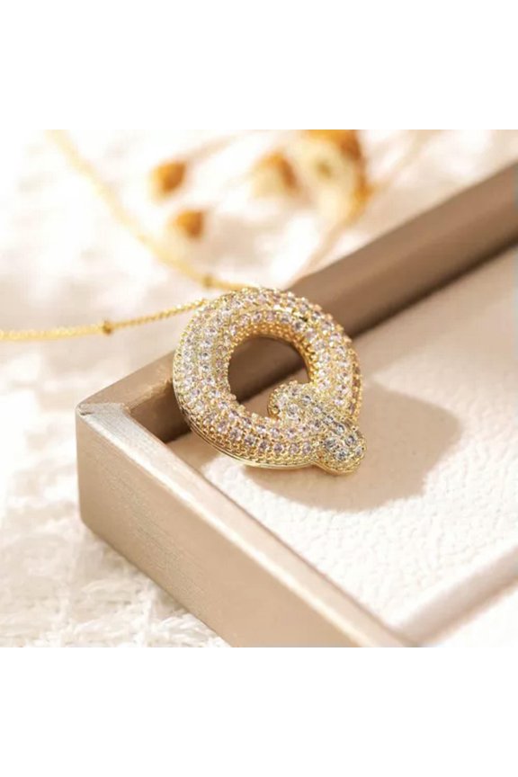 26 Initial Letter Name CZ Pendant Necklace for Women Party Fashion DIY Jewelry-Q