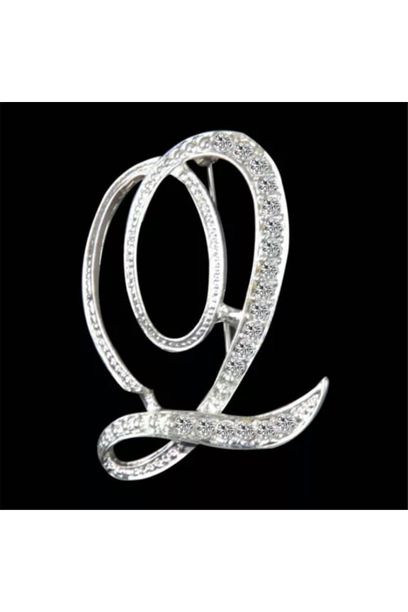 26 Letters Crystal Rhinestone Alphabet Brooch Pin Wedding Women Jewelry Gift Lot-Q