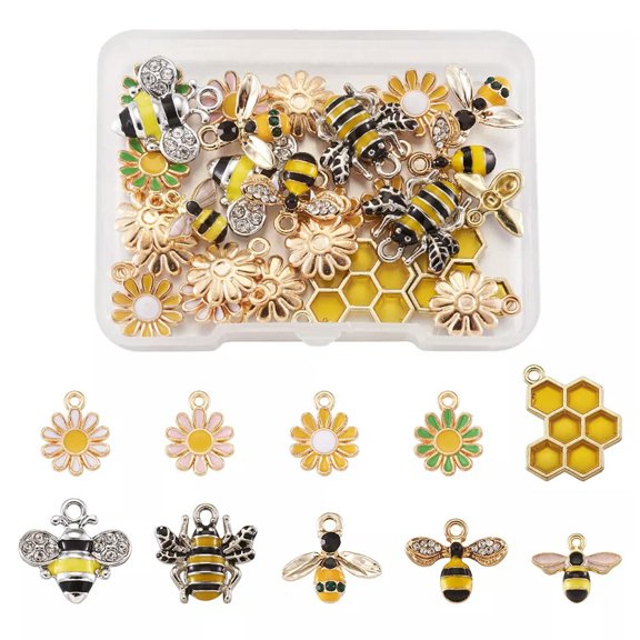 MATROOY 28pcs/box Alloy Enamel Pendants Bees & Daisy & Honeycomb Charms Mixed Color