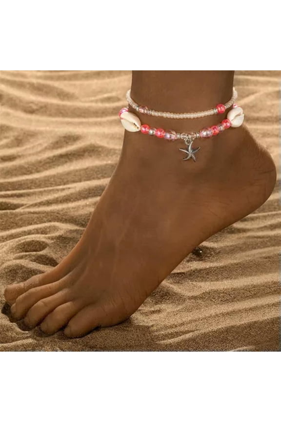 2PCS Boho Shell Starfish Bead Summer Beach Anklet Bracelet Foot Chain Unisex New-#3
