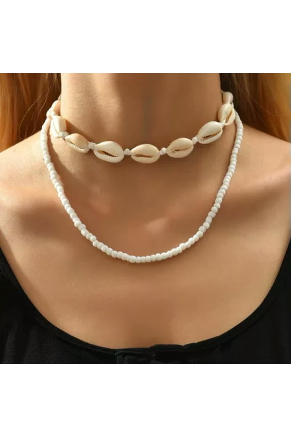 2PCS Boho Summer Beach Shell Bead Necklace Choker Multi layer Jewellery Women -#6