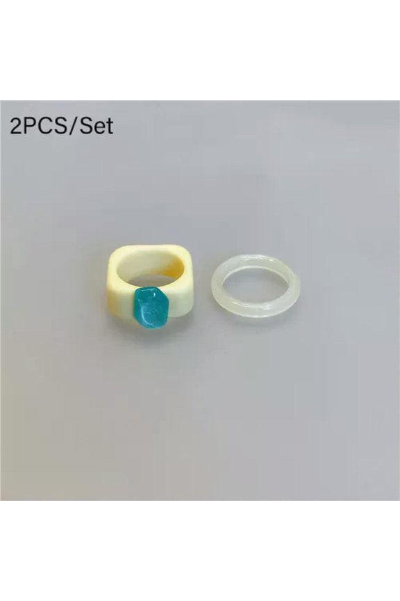 2PCS/Set Candy Color Resin Finger Ring Cute Sweet Simple Ring Fashion Jewelry-5