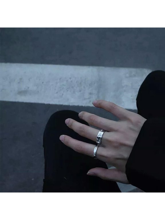 2PCS Vintage Couple Rings Opening Retro Silver Color Unisex Trendy Finger Ring