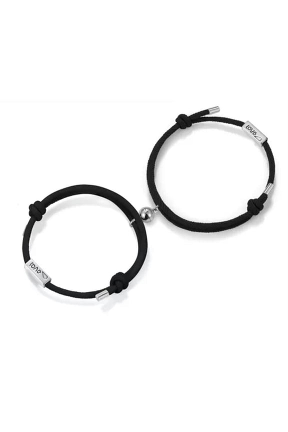 2Pcs Couple Magnetic Matching Touch Bracelet Rope Braided Bracelet Distance-Black
