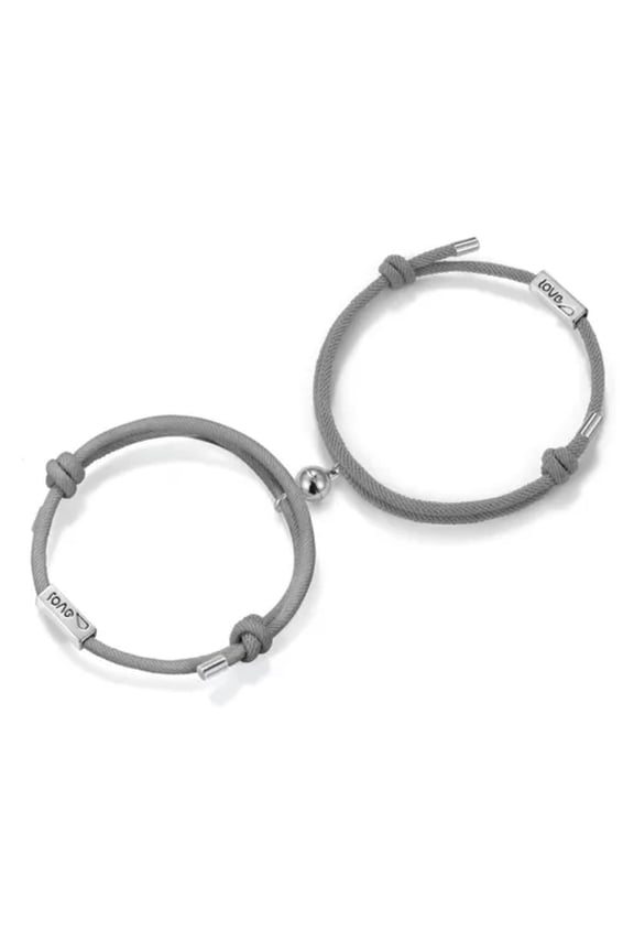 2Pcs Couple Magnetic Matching Touch Bracelet Rope Braided Bracelet Distance-Gray