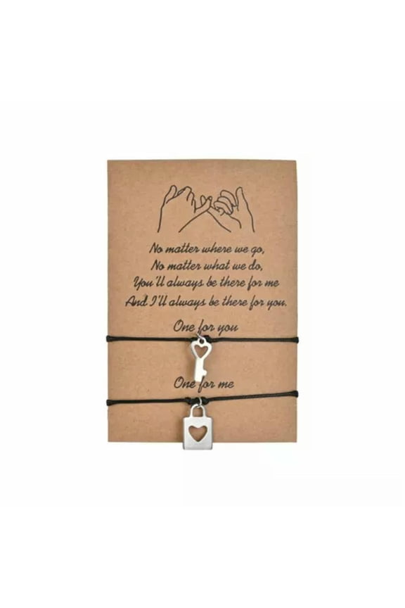 2Pcs Friendship Lover Couple Card Wish You Me Promise Bracelet Adjustable Bangle-Key & Lock