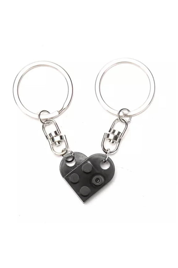 2Pcs Love Heart Brick Keychain For Couples Friendship Heart KeyRing Jewelry WY4-Black