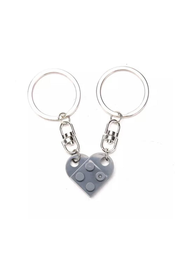 2Pcs Love Heart Brick Keychain For Couples Friendship Heart KeyRing Jewelry WY4-Dark gray-